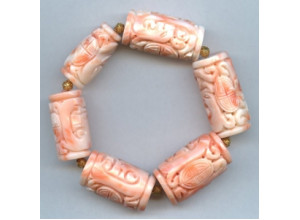 Pink Coral 21x Carved Tube Bracelet