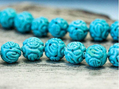 Imitation Turquoise 11-13mm Carved Round