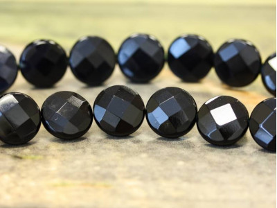 Black Onyx 16mm Faceted Coin