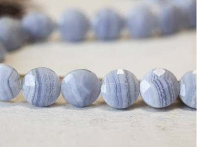 Blue Lace Agate 15mm Faceted Coin