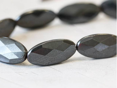 Hematine 15x30 Faceted Flat Oval