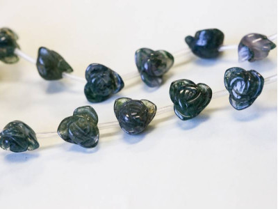 Moss Agate 10mm Carved Rose