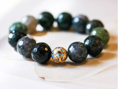 Moss Agate 16mm Faceted Round Bracelet