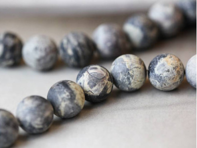 Matte Silver Leaf Jasper 16mm Round