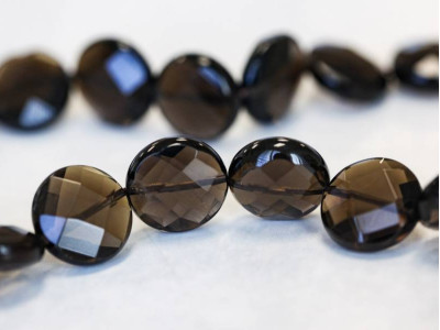 Smoky Quartz 16mm Faceted Coin