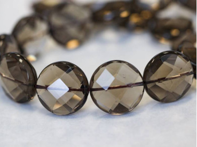 Smoky Quartz 20mm Faceted Coin