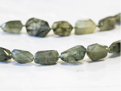 Green Rutilated Quartz 8-12x Faceted Flat Nugget