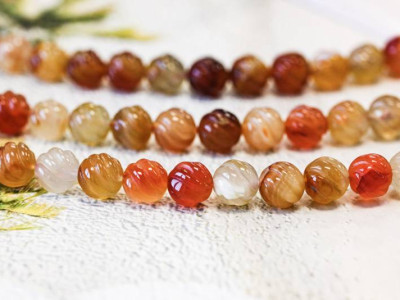 Natural Carnelian 10mm S-Corrugated Round