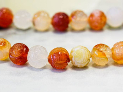 Natural Carnelian 12mm Carved Round