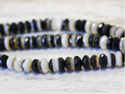 Black Mother of Pearl 8mm Faceted Rondell