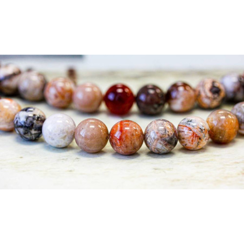 358-0019 Red Flower Agate <br>14mm Round