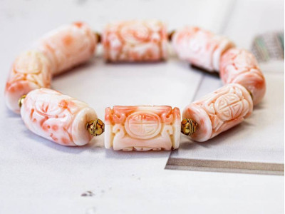 Pink Coral 13x Carved Tube Bracelet