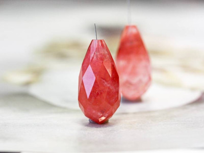 Cherry Quartz 16x32 Teardrop Briolette Pendant