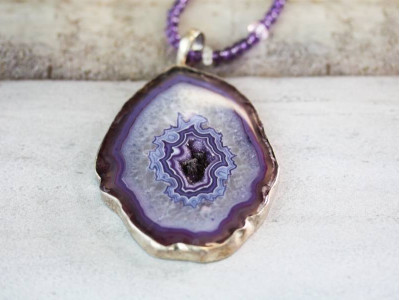 Geode Agate 80x58 Bezel Pendant